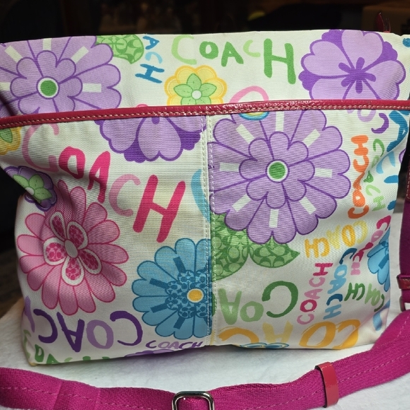 Coach Pink and Purple Floral Shoulder Bag - Picture 2 of 9